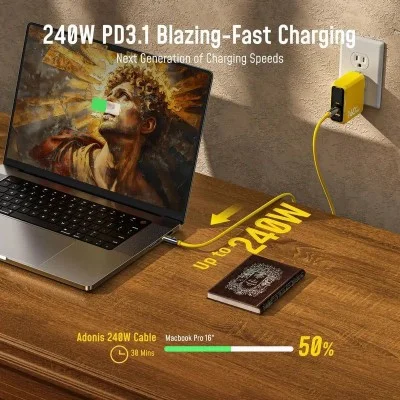 OHI 240W SuperSpeed ​​USB-C Charging and Data Transfer Cable - Yellow
